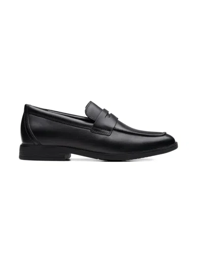 Clarks Kids' Jonwin Craft Youth Penny Leather Loafers In Black