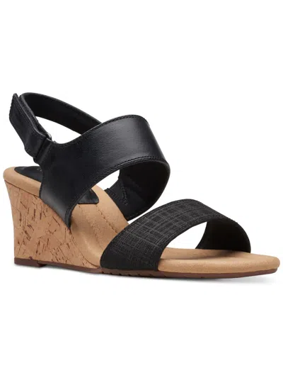 Clarks Kyarra Faye Womens Leather Wedge Sandals In Black