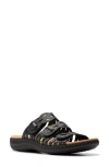 Clarks Laurieann Ruby Scalloped Strap Slide Sandals In Black Leather