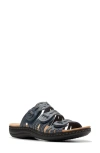 Clarks Laurieann Ruby Scalloped Strap Slide Sandals In Blue Grey Leather