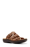 Clarks Laurieann Ruby Scalloped Strap Slide Sandals In Tan Leather