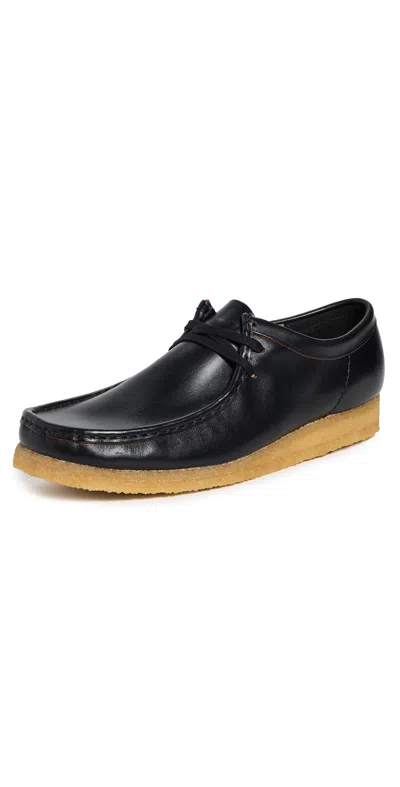 Clarks Leather Wallabee Shoes Black Smooth Leather