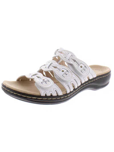 Clarks Leisa Faye Womens Strappy Cushioned Footbed Slide Sandals In White