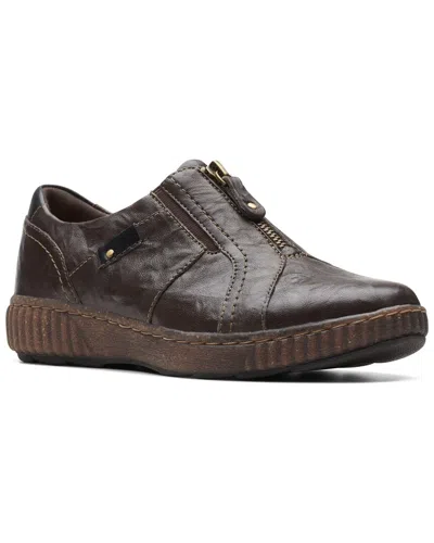Clarks Magnolia Zip Leather Flat In Brown