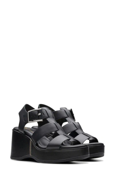 Clarks Manon Cove Wedge Sandal In Black Leather