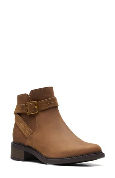 Clarks ® Maye Buckle Strap Boot In Dark Tan Leather