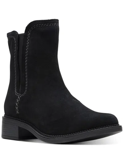 Clarks Maye Womens Suede Round Toe Ankle Boots In Black