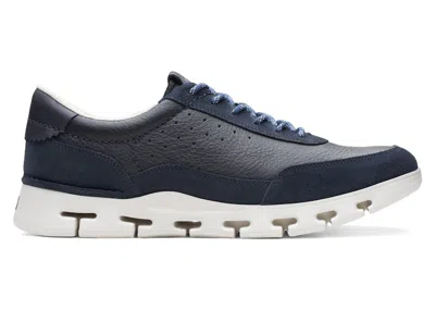 Pre-owned Clarks Men's  Nature X Two Leather Sneakers In Navy Blue/combi