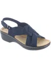 CLARKS MERLIAH ECHO WOMENS FAUX LEATHER CUSHIONED FOOTBED WEDGE SANDALS