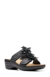 Clarks Merliah Raelyn Flower-detail Wedge Heel Platform Sandals In Black Leather