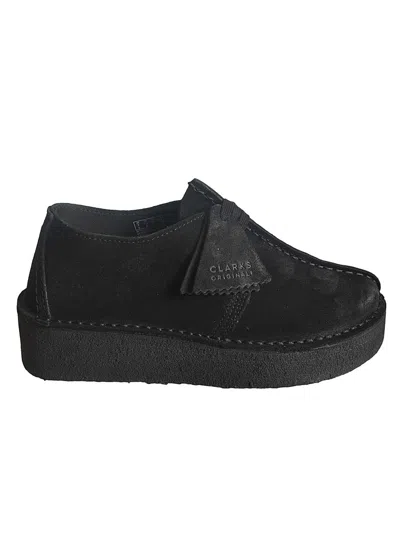 Clarks Minimalist Leather Wedge Shoes With Decorative Tassel In Black