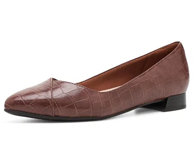 Clarks Natalyn Wish Women's Flat Shoes Dark Tan Croc Leather: 7 B - Medium, Leather/mesh/rubber In Brown