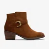 Clarks Neva Buckle Dark Tan Suede Bootie In Brown