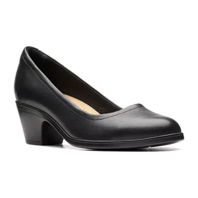 Clarks Of England Clarks Emily Ruby Womens Round Closed Toe Block Heel Pumps In Black