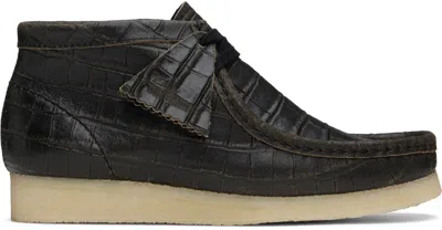 Clarks Originals Black Wallabee Boots In Blkcroc Distress