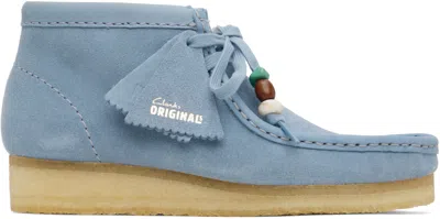 Clarks Originals Blue Wallabee Boots In Powder Blue Sde