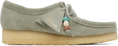Clarks Originals Grey Wallabee Derbys In Sage Suede