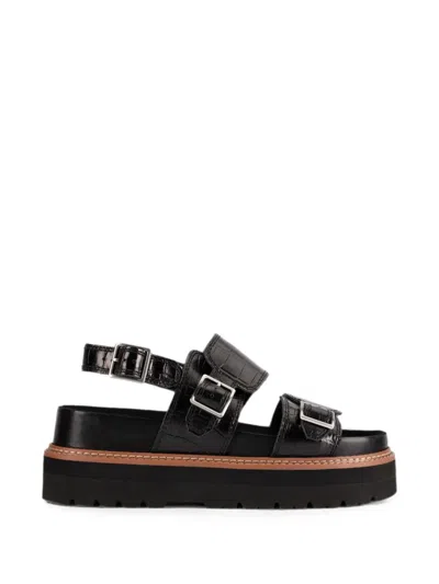 Clarks Originals Orianna Glide Croc-effect Platform Sandals In Black