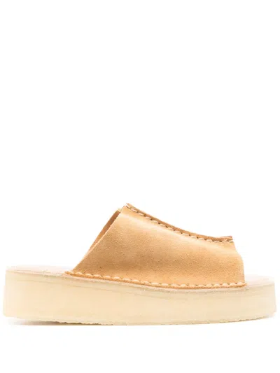 Clarks Originals Suede Wedge Slides In Neutrals
