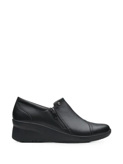 Clarks Originals Suttyn Zip Wedge Leather Loafers In Black
