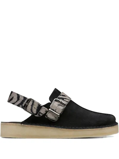 Clarks Originals Trek "zebra Print" Mules In Black
