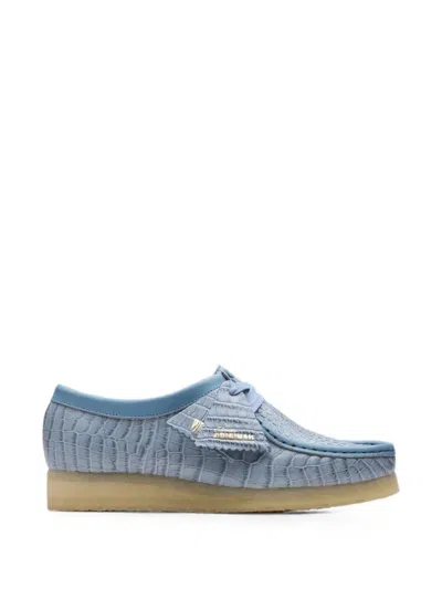 Clarks Originals Wallabee Croc-effect Leather Derby Shoes In Blue