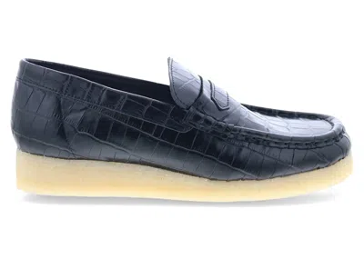 Pre-owned Clarks Originals Wallabee Loafer Croc Print Leather (women's) Sneakers In Black