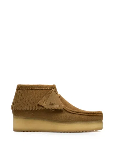 Clarks Originals Wallabee Wedge Fringe Boots In Brown