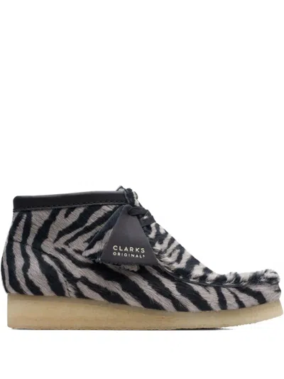 Clarks Originals Wallabee "zebra Print" Boots In Black