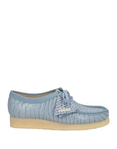 Clarks Originals Woman Lace-up Shoes Sky Blue Size 7.5 Leather, Rubber
