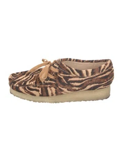 Pre-owned Clarks Ponyhair Animal Print Sneakers In Brown