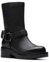 Clarks Rebelle Up Leather Moto Boot In Black