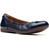 Clarks Rena Jazz Flat In Navy Leather