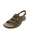 Clarks Saylie Medway Womens Leather Buckle Slingback Sandals In Beige