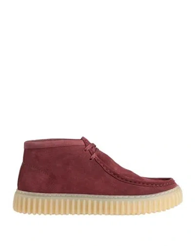 Clarks Signature Man Ankle Boots Burgundy Size 9 Leather In Red