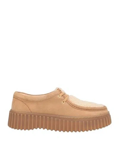 Clarks Signature Woman Lace-up Shoes Camel Size 7.5 Leather, Shearling In Sand