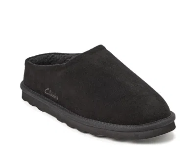 Clarks Suede Clog Slipper In Black