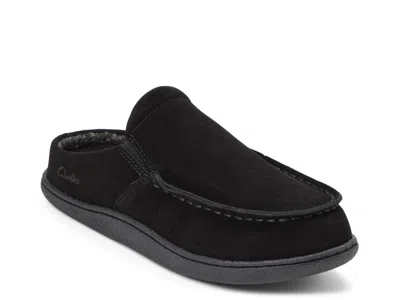 Clarks Suede Clog Slipper In Black