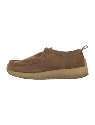 Pre-owned Clarks Suede Leather Trim Embellishment Moccasins In Brown