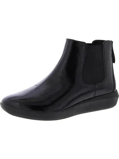 Clarks Tawnia Mid Womens Patent Pull On Ankle Boots In Black