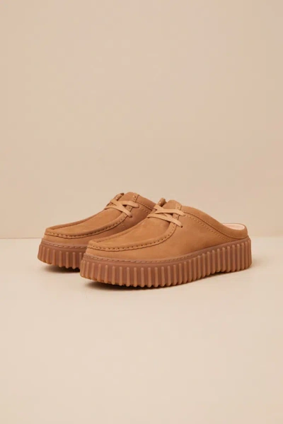 Clarks Torihill Light Tan Nubuck Suede Leather Loafer Mules