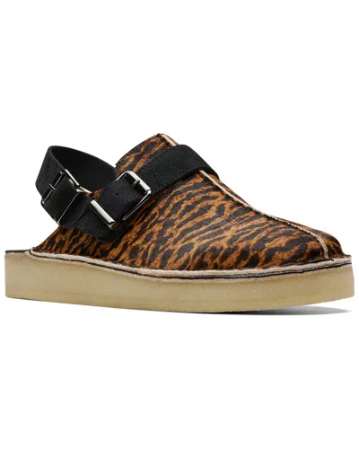 Clarks Trek Mule In Black Leather In Animal Print