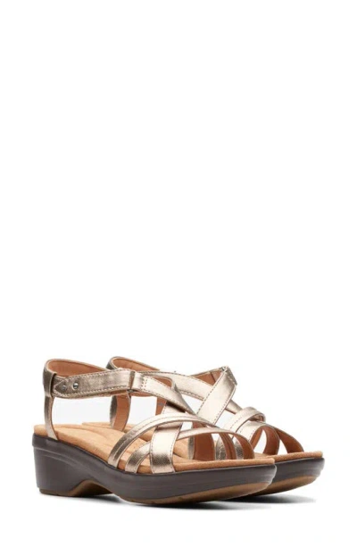 Clarks Tuleah May Ankle Strap Platform Sandal In Metallic Leather