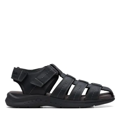 Clarks Walkford Fish In Black Leather In Multi