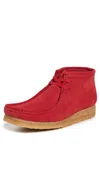 Clarks Wallabee Boots Red Suede In Red
