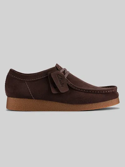 Clarks Wallabee Evo Moc Toe Suede Slip On Boot Dark In Brown