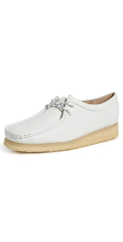 Clarks Wallabee Flats White Grain Leather
