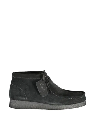 Clarks Wallabee Suede Boots In Black