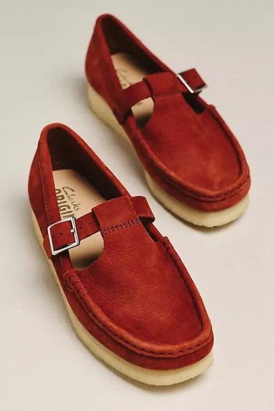 Clarks Wallabee T-strap Flats In Red