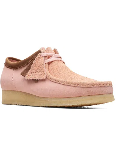 Clarks Wallabee Womens Suede Fringe Lace Up Flats In Pink